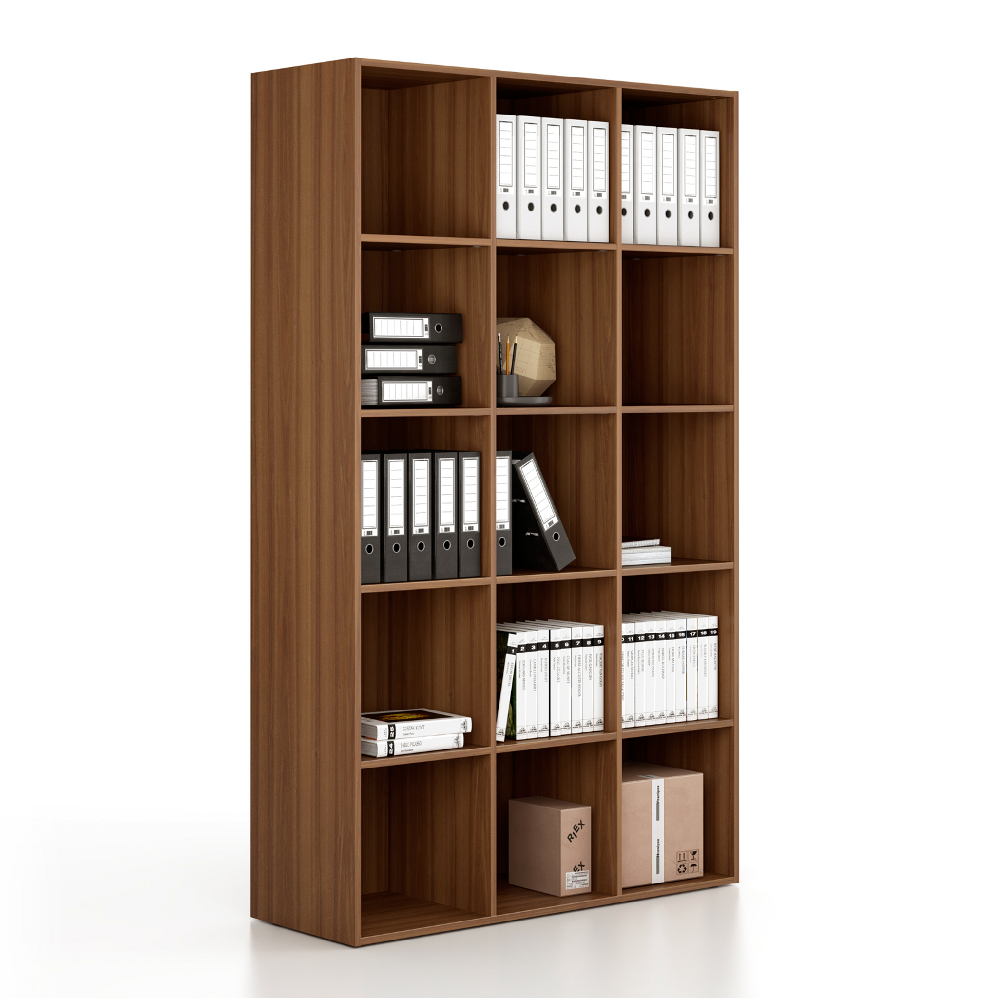 Regál FRAME, vysoká, 3 stĺpce, 2162 x 1299 x 450 mm, orech