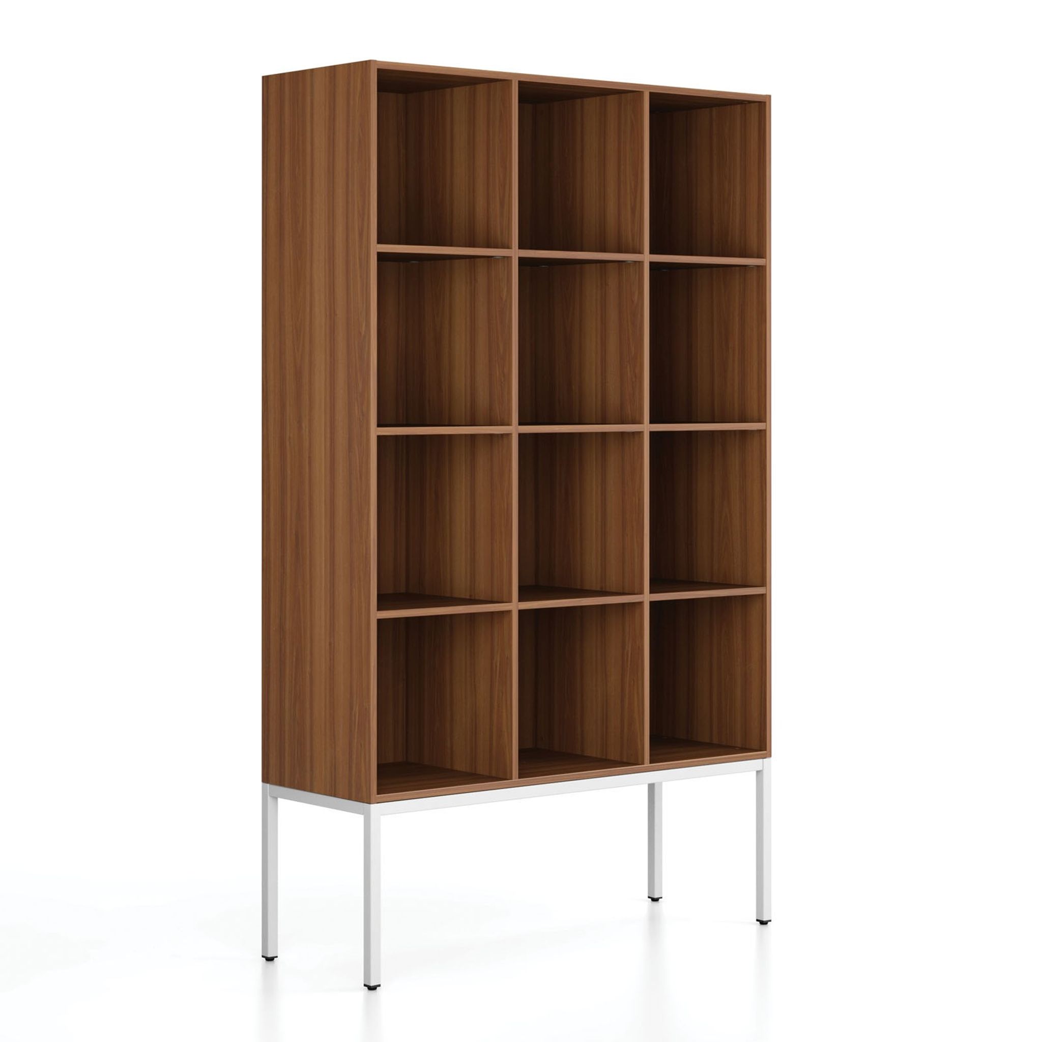 Regał FRAME, z białą podstawą, 1299 x 450 x 2185 mm, orzech