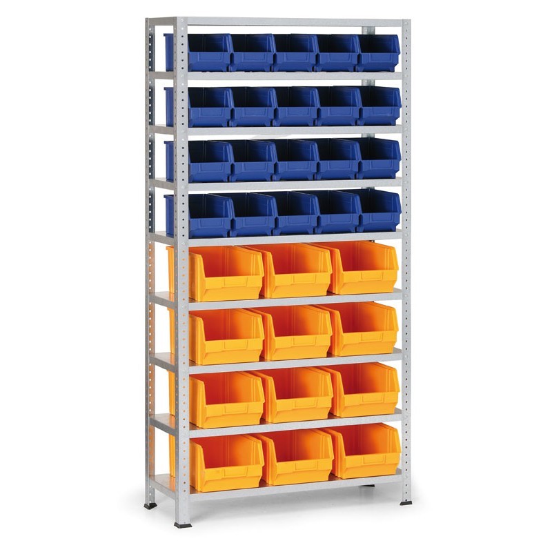 Fotografia produktu: Regál s plastovými boxmi BASIC, 1730 x 850 x 300 mm, 20x box B + 12x box C