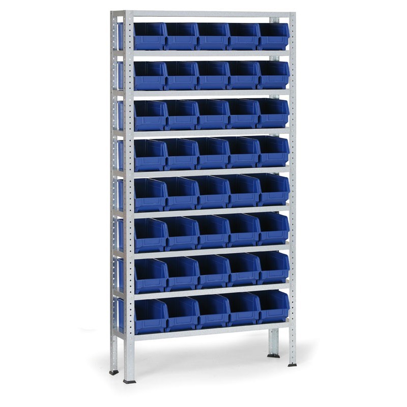 Fotografia produktu: Regál s plastovými boxmi BASIC, 1730 x 850 x 300 mm, 40x box B