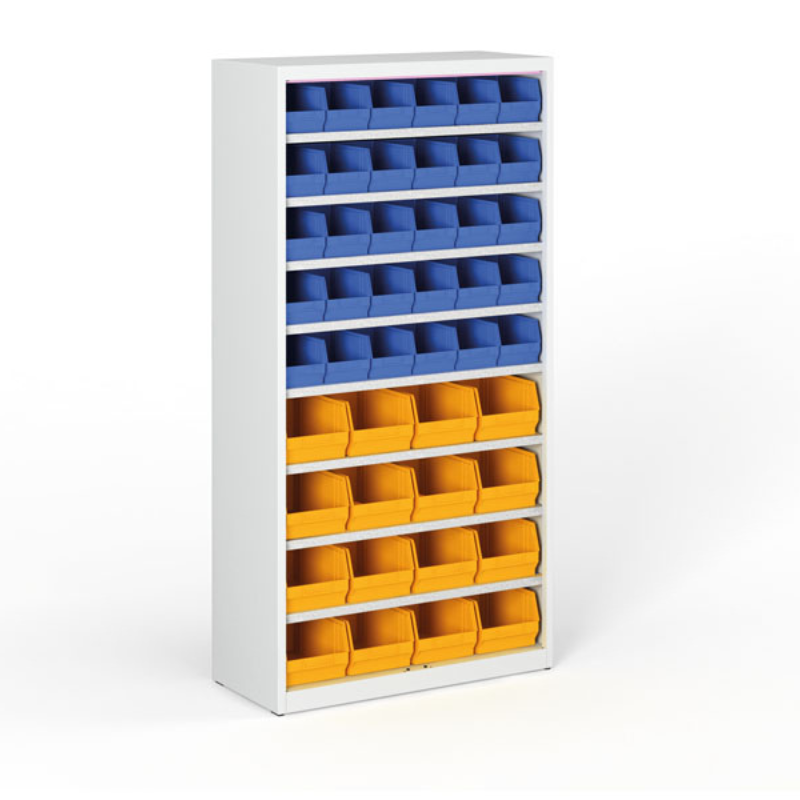 Fotografia produktu: Regál s plastovými boxmi BASIC so zadnou stenou - 1800 x 400 x 920 mm, 30x B, 16x C