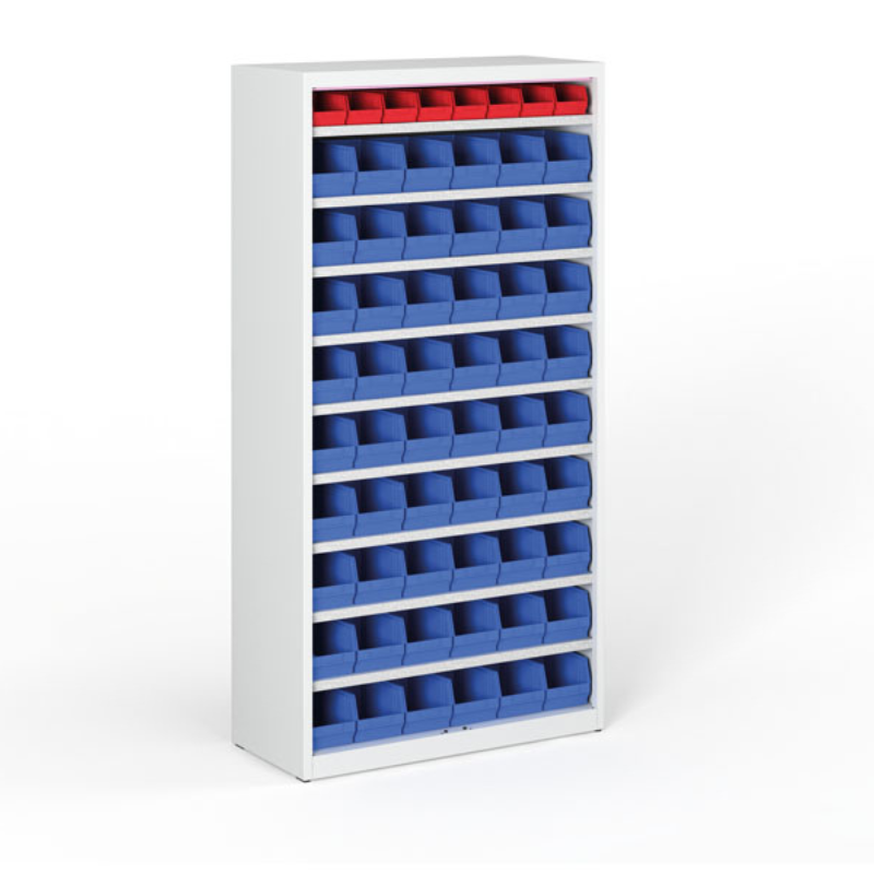 Fotografia produktu: Regál s plastovými boxmi BASIC so zadnou stenou - 1800 x 400 x 920 mm, 54x B, 8x A