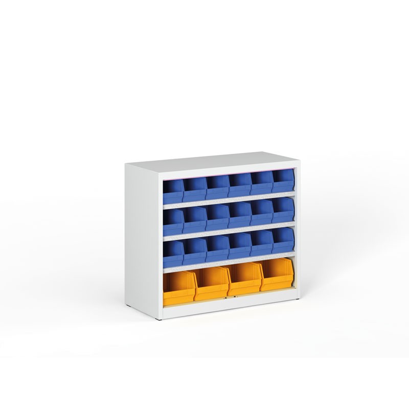 Fotografia produktu: Regál s plastovými boxmi BASIC so zadnou stenou - 800 x 400 x 920 mm, 18x B, 4x C