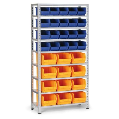 Regál s plastovými boxy BASIC, 1730 x 850 x 300 mm, 20x box B + 12x box C