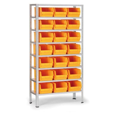 Regál s plastovými boxy BASIC, 1730 x 850 x 300 mm, 21x box C