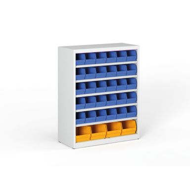 Regál s plastovými boxy BASIC se zadní stěnou - 1150 x 400 x 920 mm, 30x B, 4x C