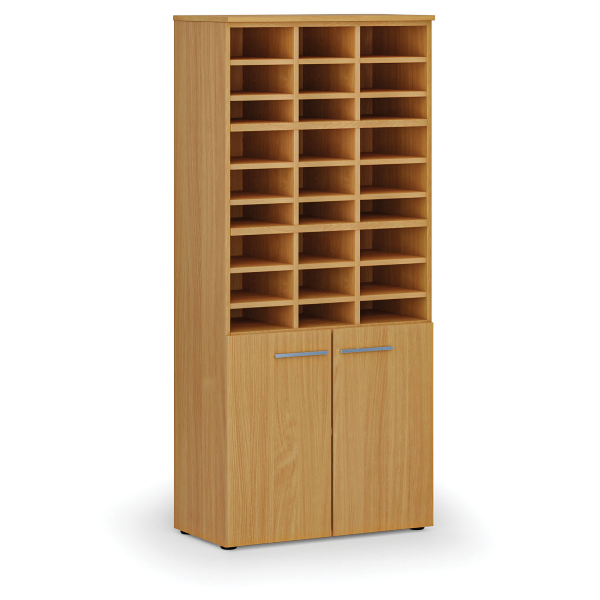 Regał sortujący PRIMO WOOD, 800 x 420 x 1781 mm, 27 przegród, buk