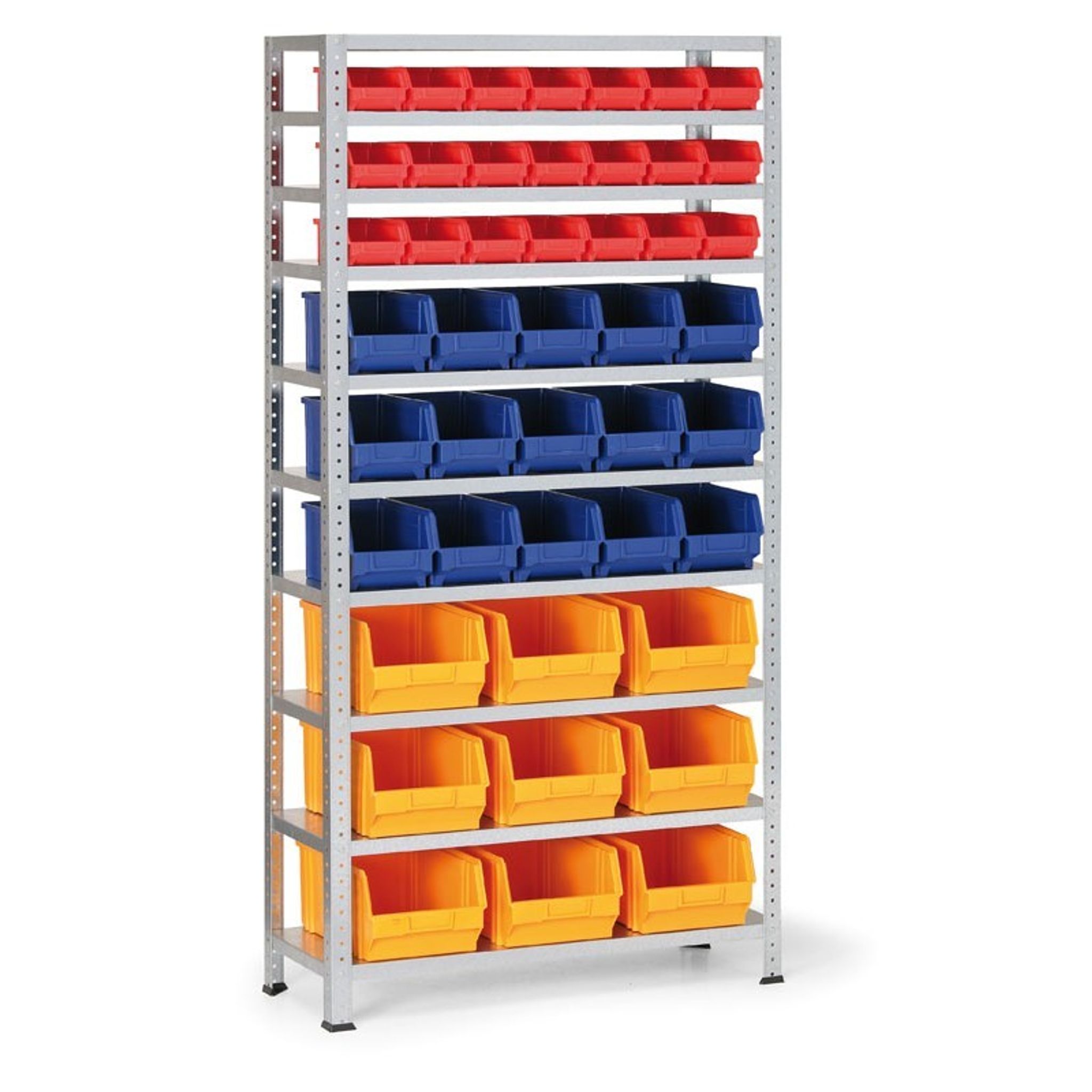 Regał z plastikowymi pojemnikami BASIC, 1730 x 850 x 300 mm, 21x pojemnik typu A + 15x B + 9x C