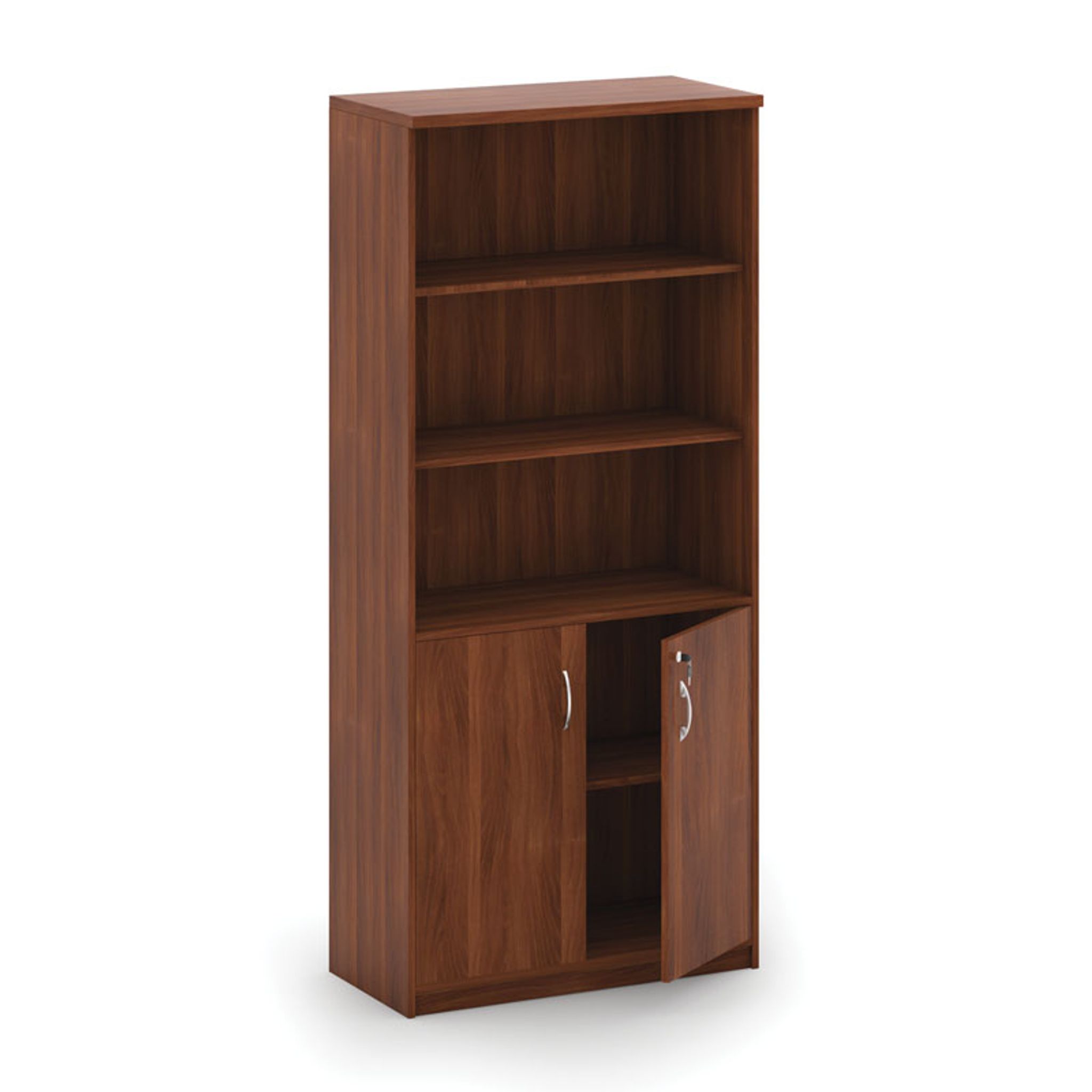 Regalschrank mit Türen MIRELLI, 2-türig, 800 x 400 x 1800 mm, Nussbaum