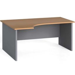 Rohový kancelársky písací stôl PRIMO FLEXI, 160x120 cm, ľavý, sivá/buk