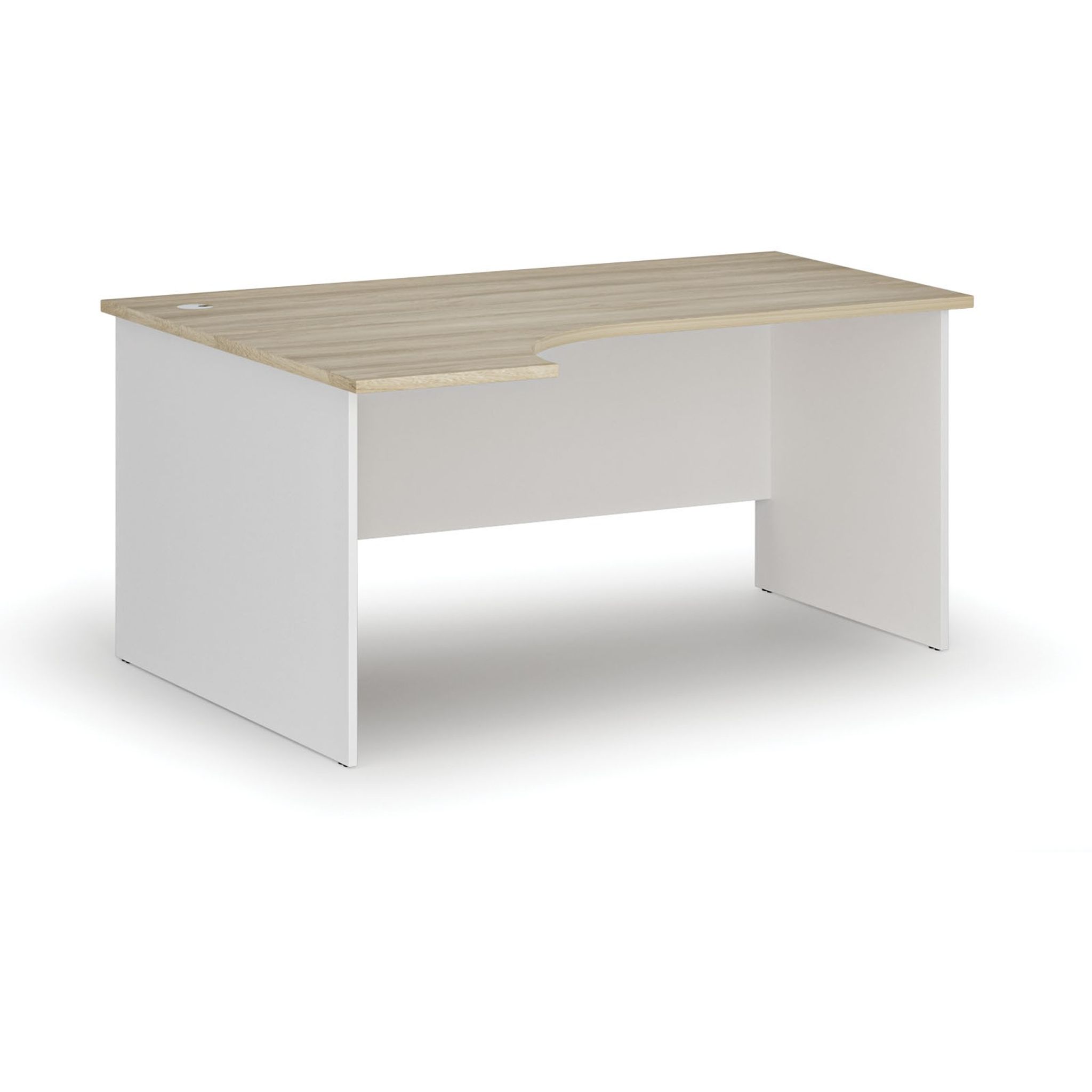 Rohový kancelářský psací stůl PRIMO WHITE, 160x120 cm, levý, bílá/dub přírodní