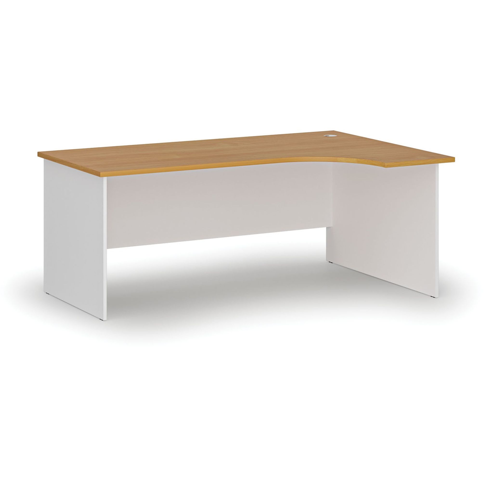 Rohový kancelářský psací stůl PRIMO WHITE, 180x120 cm, pravý, bílá/buk