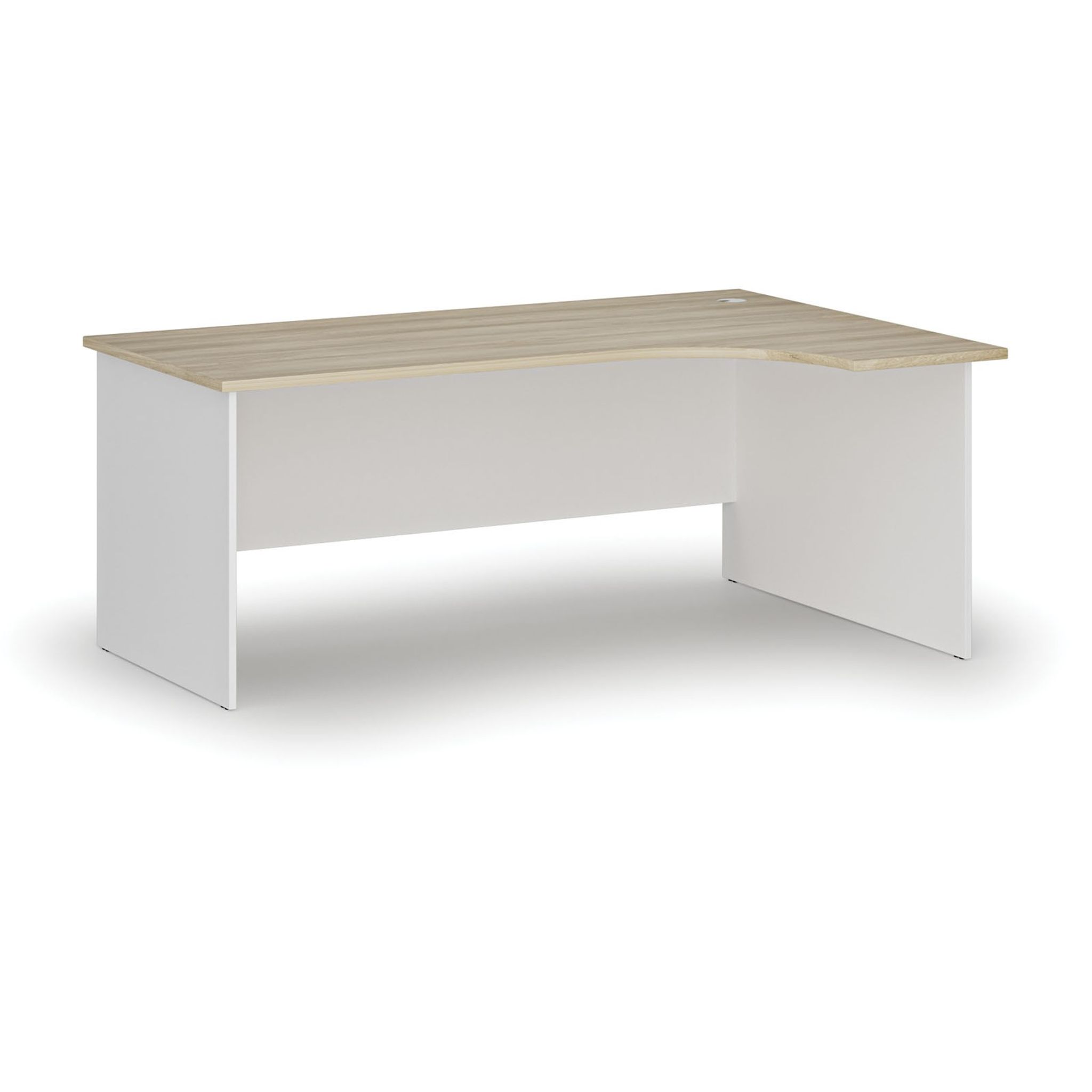 Rohový kancelářský psací stůl PRIMO WHITE, 180x120 cm, pravý, bílá/dub přírodní