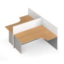 Rohový kancelářský stůl PRIMO s paravany, tvar T, magnetická tabule, 2 místa, šedá/buk
