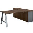 Rohový kancelářský stůl PRIMO STUDIO, 180x80 cm, skříňka vlevo, šedá / ořech