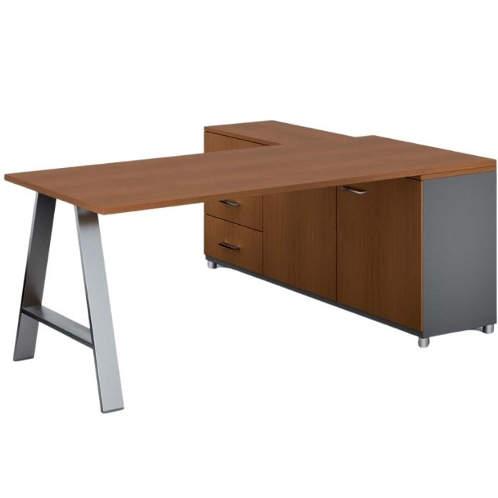 Rohový kancelářský stůl PRIMO STUDIO, 180x80 cm, skříňka vlevo, šedá / třešeň