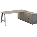 Rohový kancelářský stůl PRIMO STUDIO, 180x80 cm, skříňka vpravo, bílá / dub přírodní