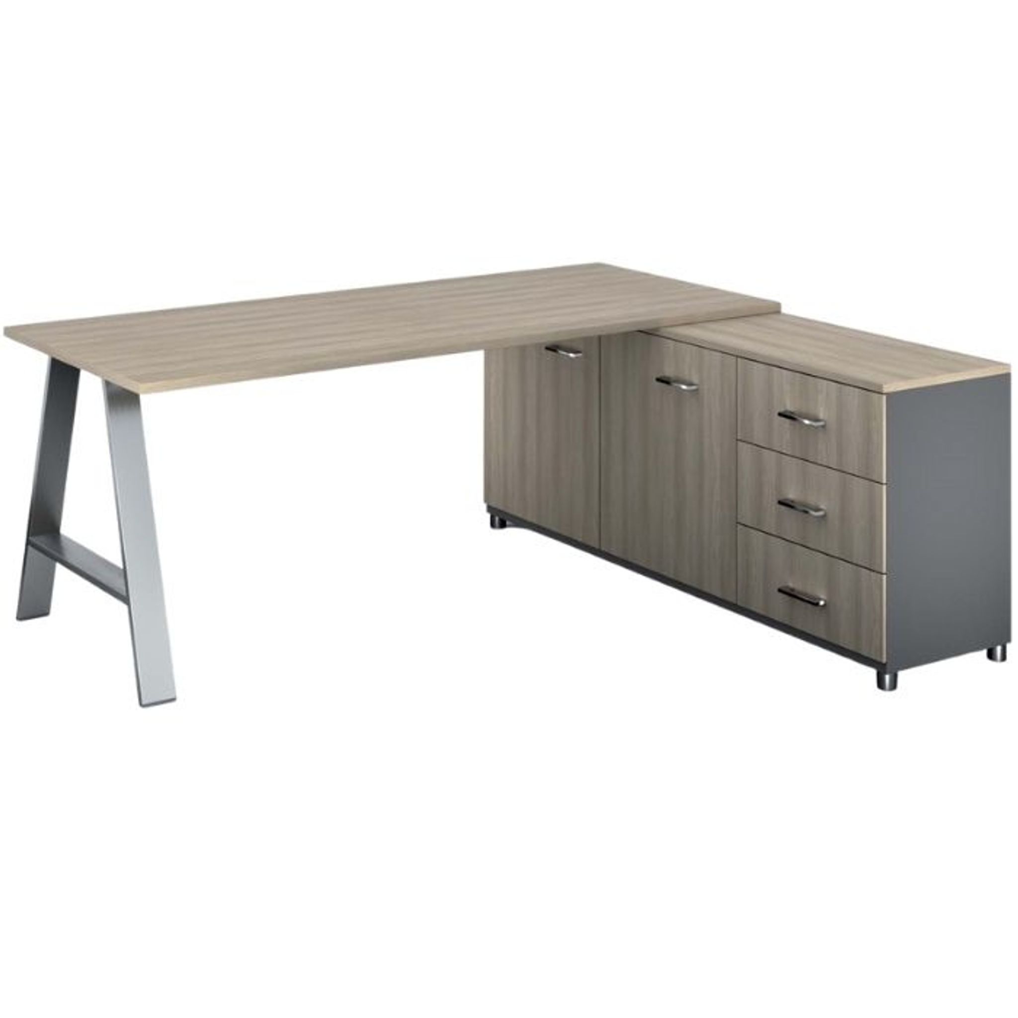 Rohový kancelářský stůl PRIMO STUDIO, 180x80 cm, skříňka vpravo, bílá / dub přírodní