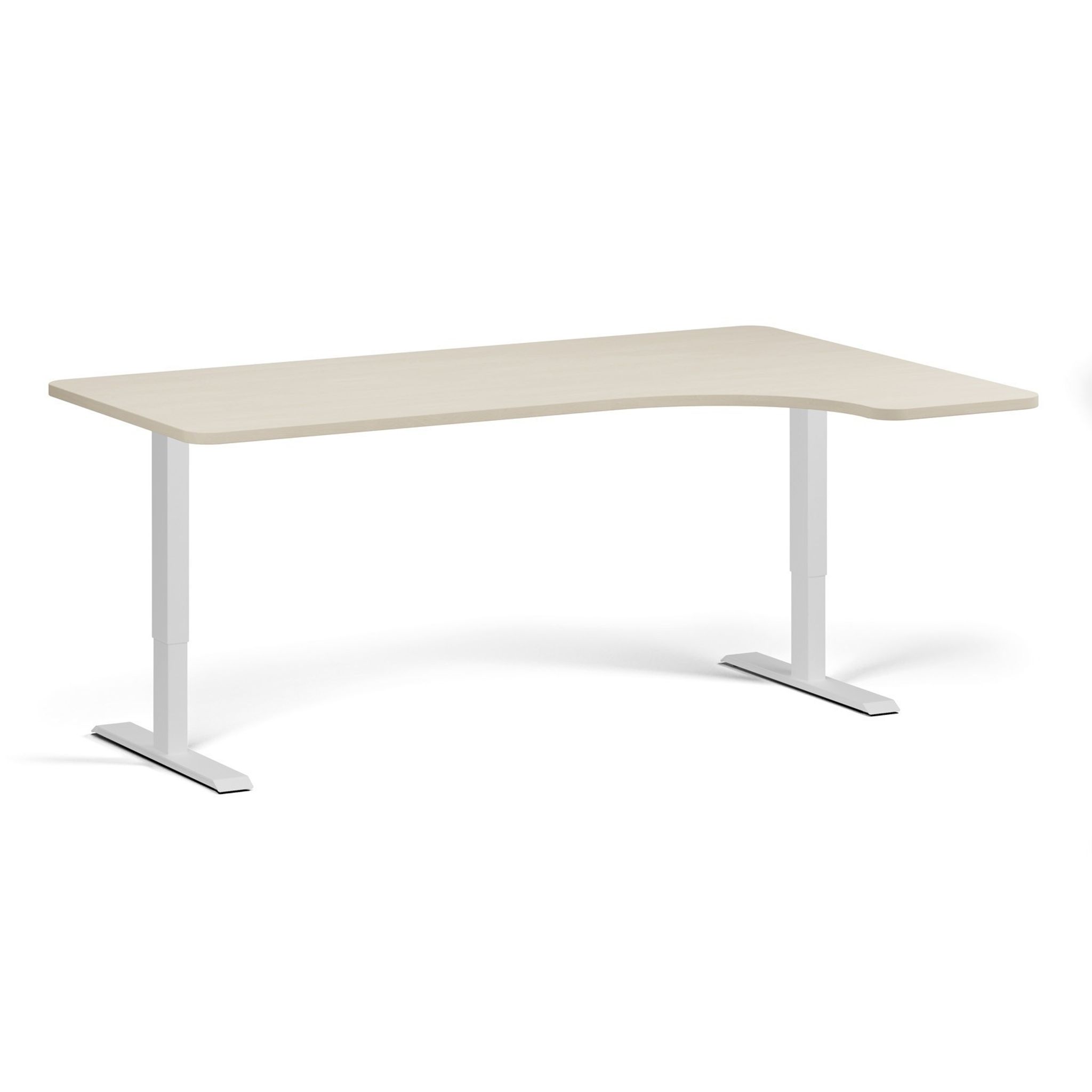 Rohový polohovací stůl se zaoblenými rohy, 180x120 cm, 1 motor, L/P, bílá podnož, bříza