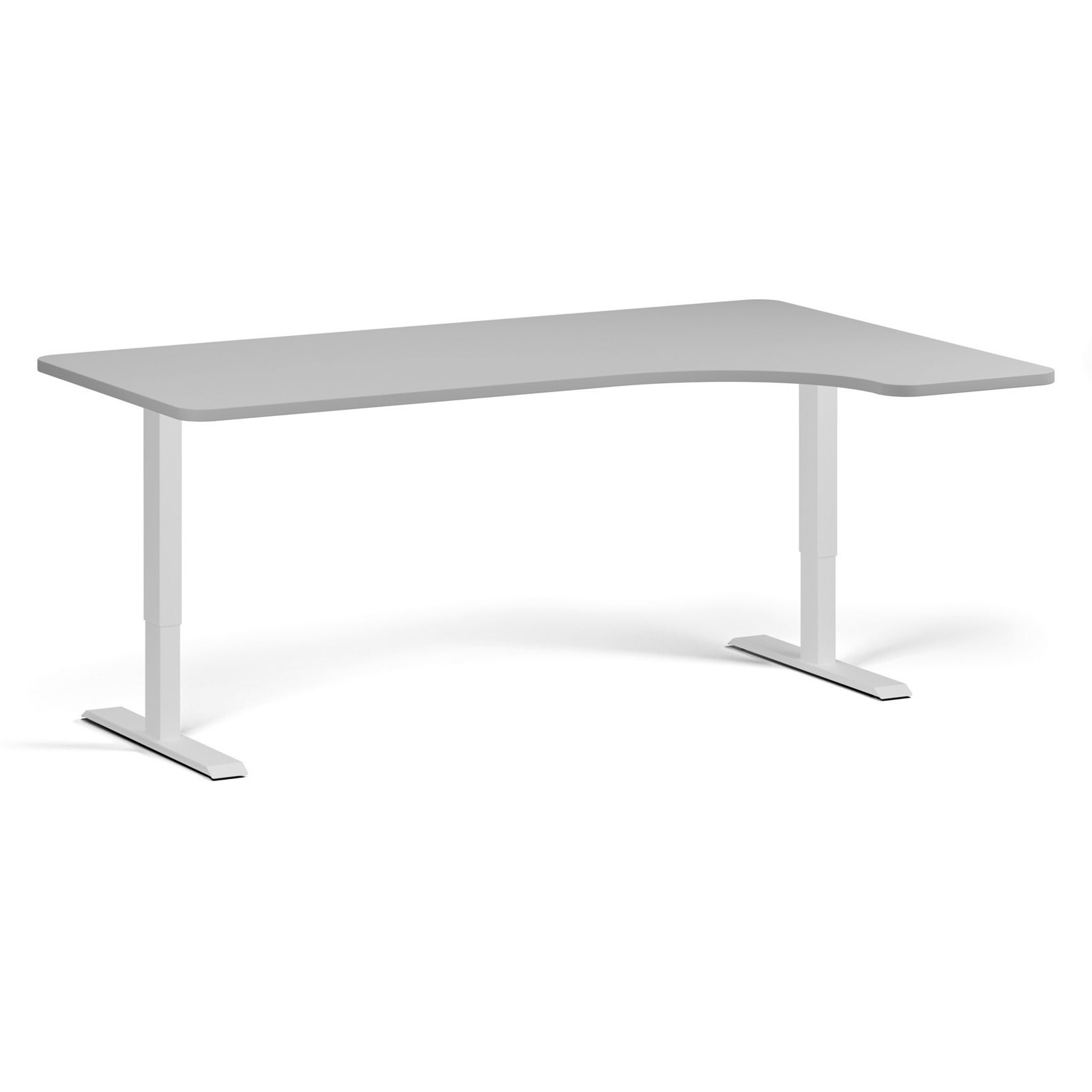 Rohový polohovací stůl se zaoblenými rohy, 180x120 cm, 1 motor, L/P, bílá podnož, šedá