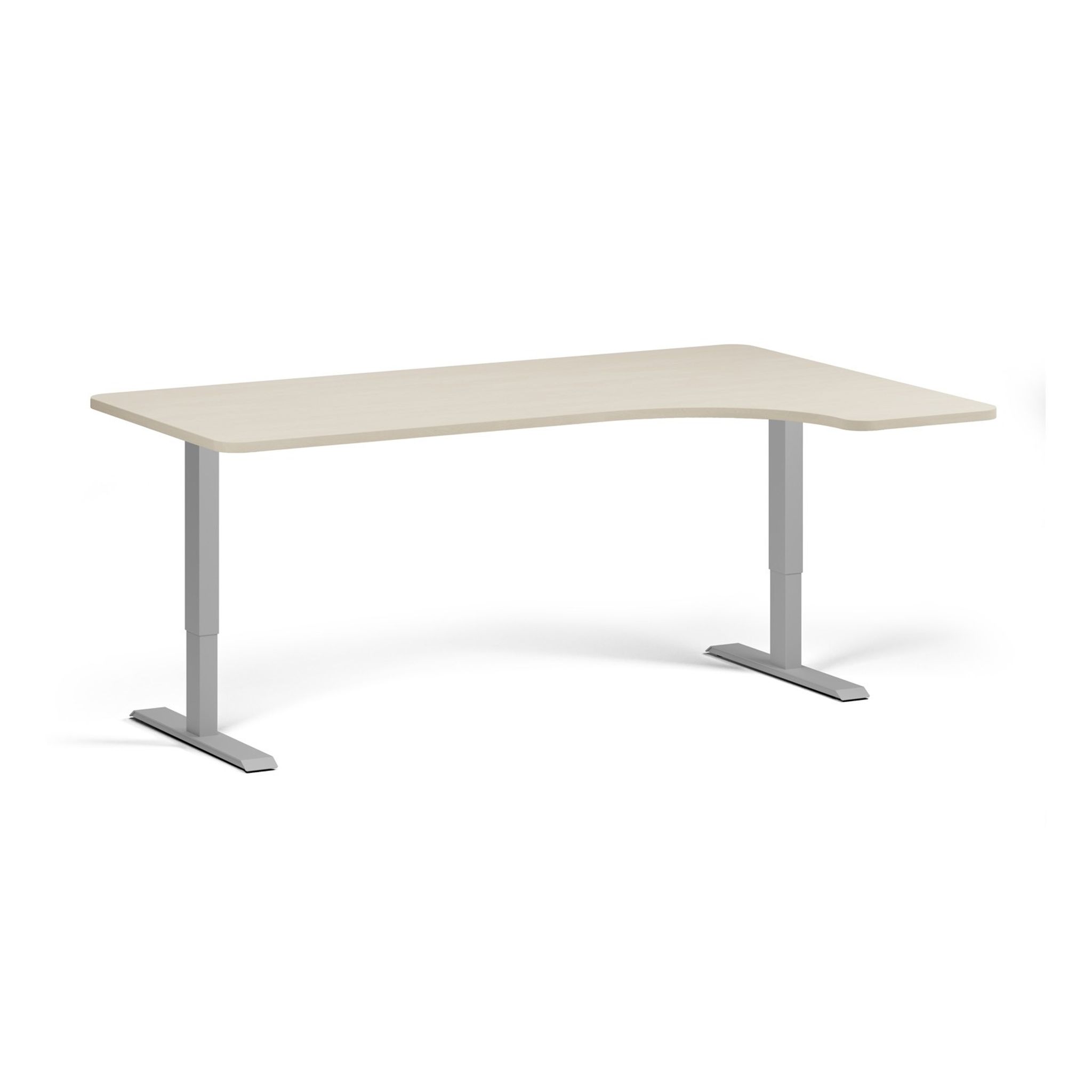 Rohový polohovací stůl se zaoblenými rohy, 180x120 cm, 1 motor, L/P, šedá podnož, bříza