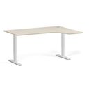 Rohový výškově nastavitelný stůl, 160x120 cm, 1 motor, L/P, bílá podnož, bříza