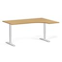 Rohový výškově nastavitelný stůl, 160x120 cm, 1 motor, L/P, bílá podnož, buk