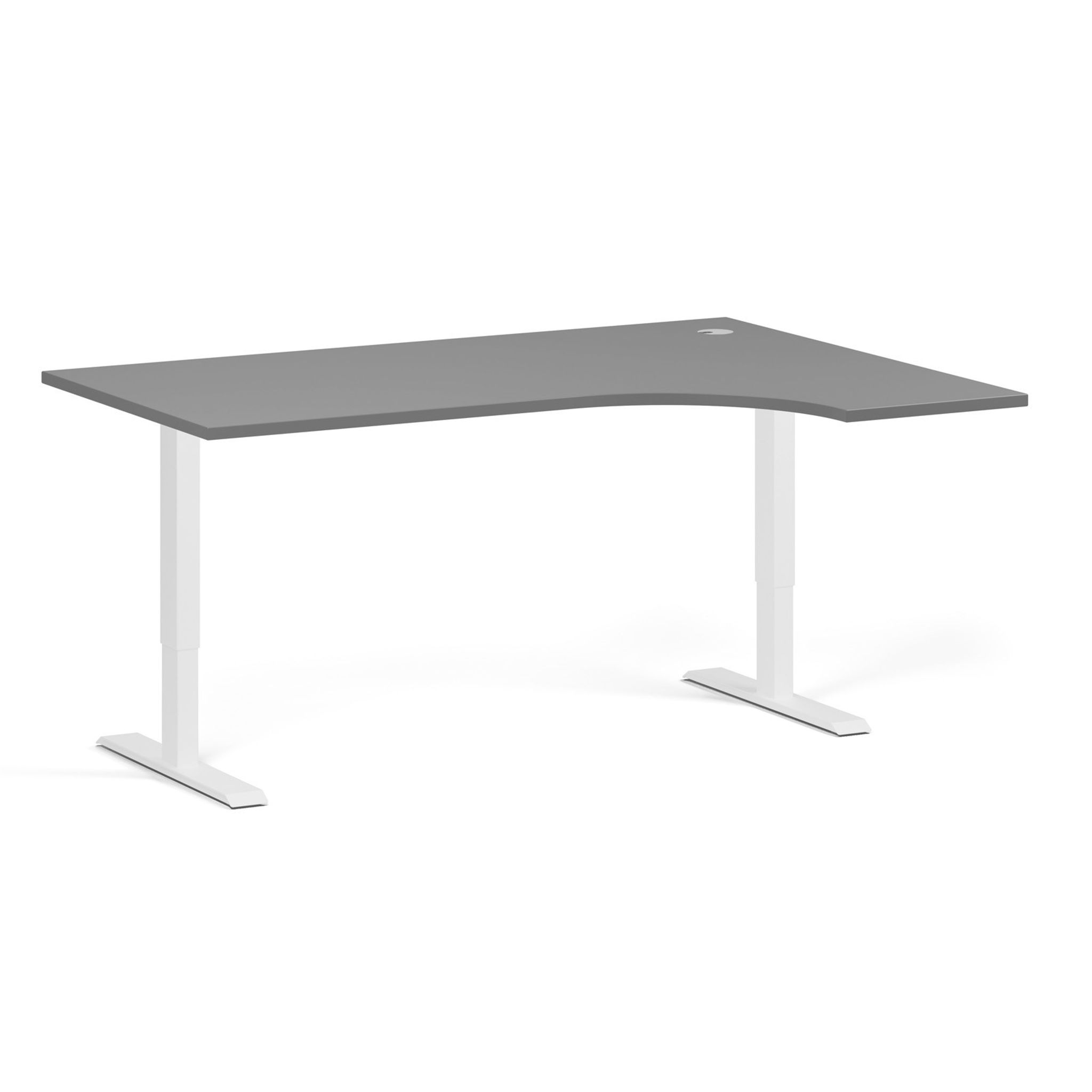 Rohový výškově nastavitelný stůl, 160x120 cm, 1 motor, L/P, bílá podnož, grafit