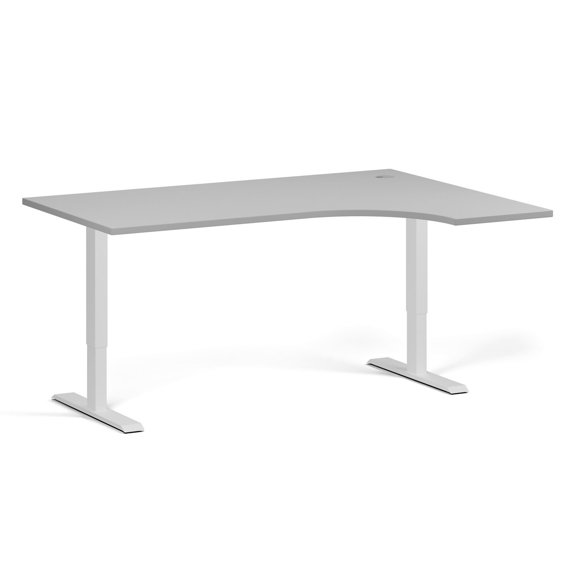 Rohový výškově nastavitelný stůl, 160x120 cm, 1 motor, L/P, bílá podnož, šedá