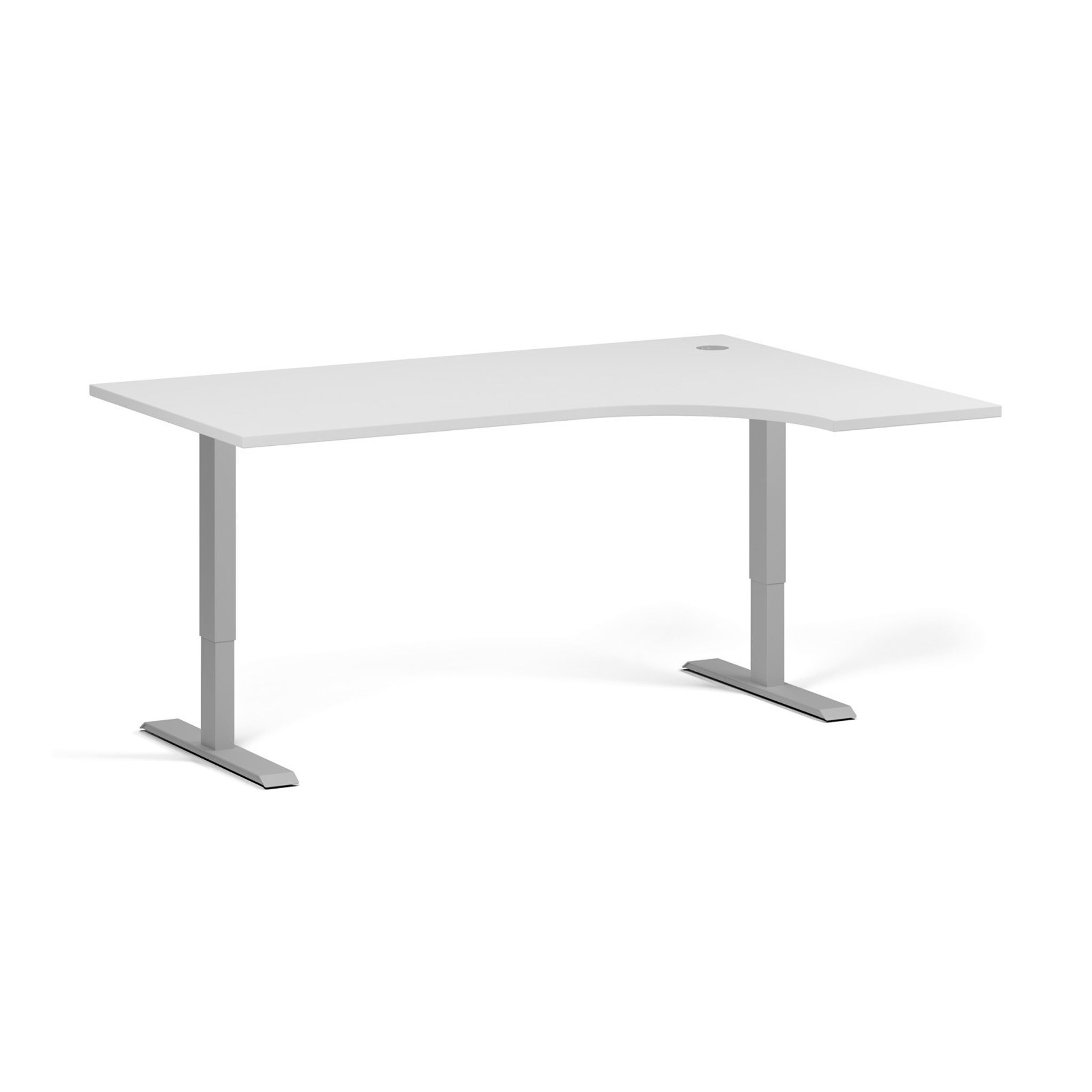 Rohový výškově nastavitelný stůl, 160x120 cm, 1 motor, L/P, šedá podnož, bílá