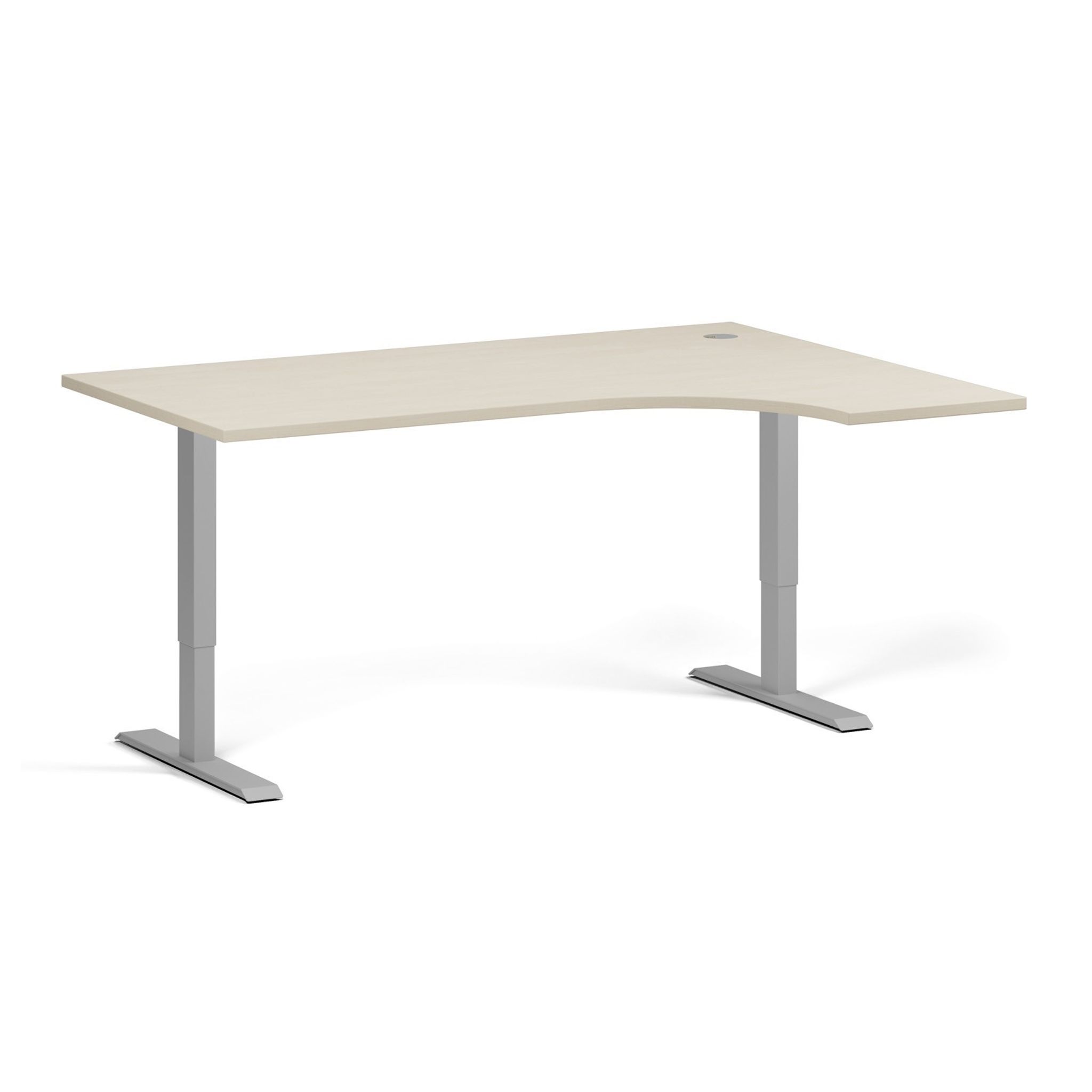 Rohový výškově nastavitelný stůl, 160x120 cm, 1 motor, L/P, šedá podnož, bříza