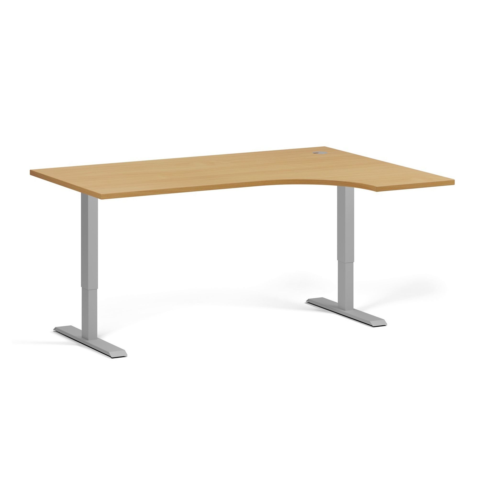 Rohový výškově nastavitelný stůl, 160x120 cm, 1 motor, L/P, šedá podnož, buk