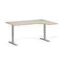 Rohový výškově nastavitelný stůl, 160x120 cm, 1 motor, L/P, šedá podnož, dub přírodní