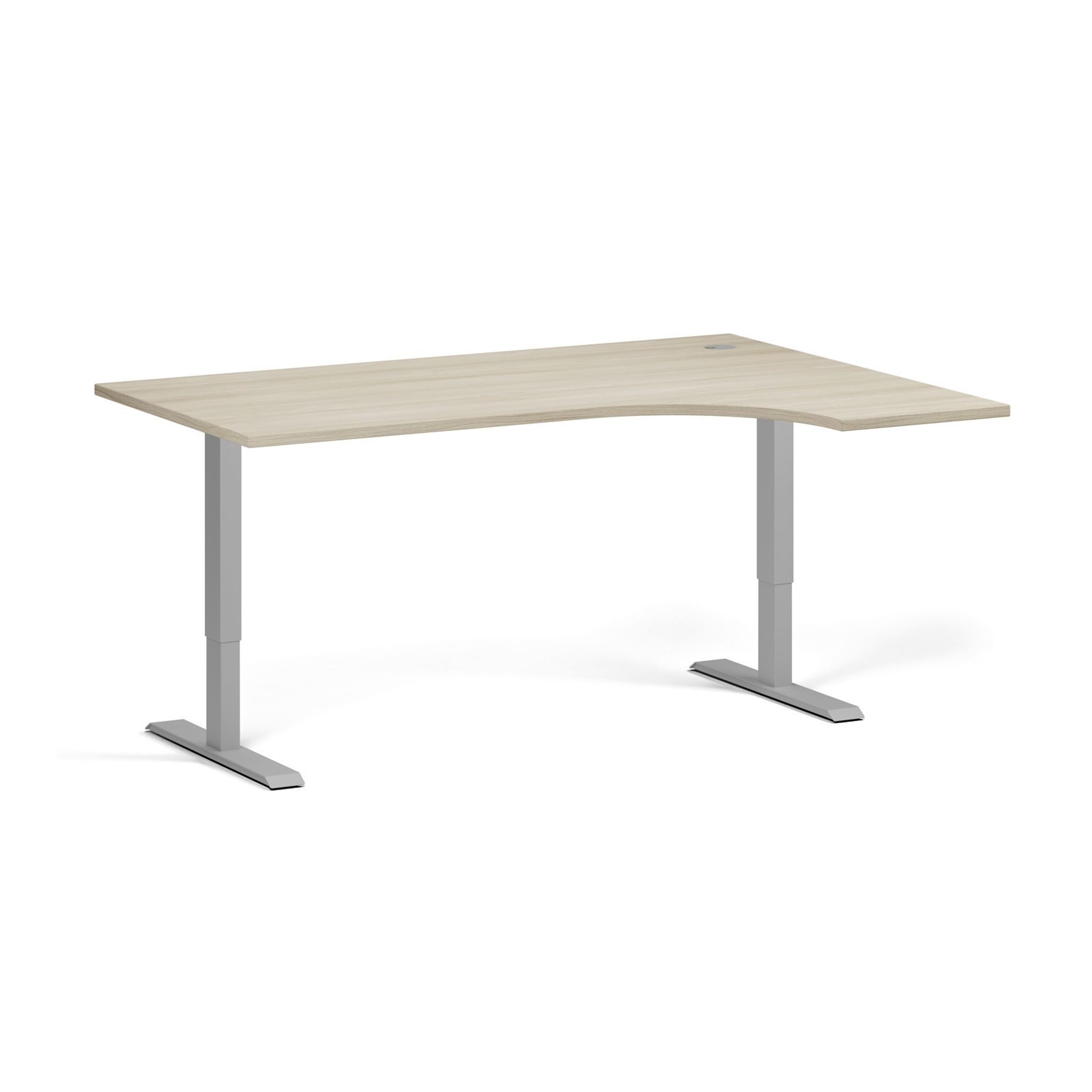 Rohový výškově nastavitelný stůl, 160x120 cm, 1 motor, L/P, šedá podnož, dub přírodní