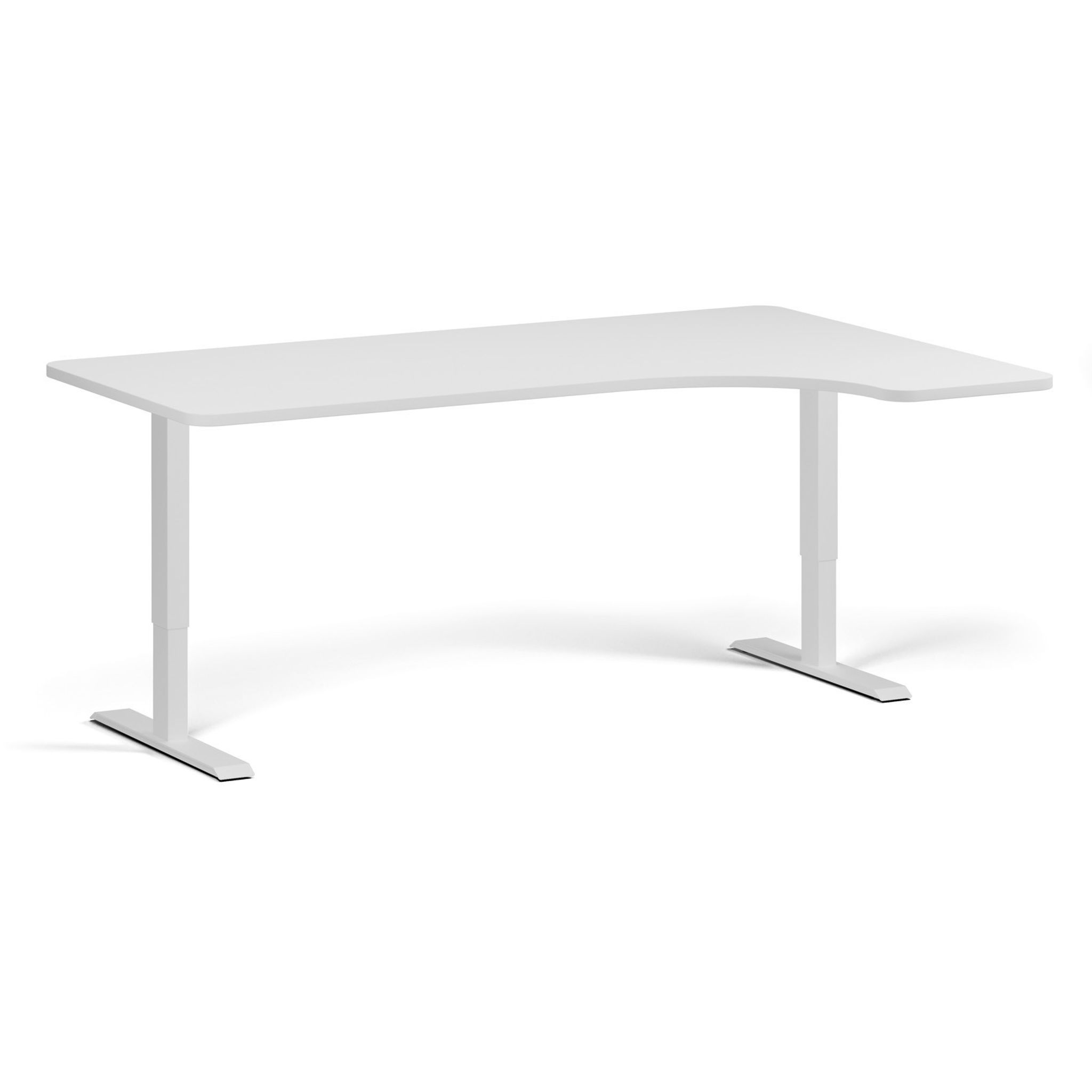 Rohový výškově nastavitelný stůl, 180x120 cm, 1 motor, L/P, bílá podnož, bílá