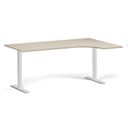 Rohový výškově nastavitelný stůl, 180x120 cm, 1 motor, L/P, bílá podnož, dub přírodní