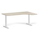 Rohový výškově nastavitelný stůl, 180x120 cm, 1 motor, L/P, bílá podnož, dub přírodní