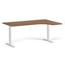 Rohový výškově nastavitelný stůl, 180x120 cm, 1 motor, L/P, bílá podnož, ořech