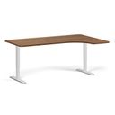 Rohový výškově nastavitelný stůl, 180x120 cm, 1 motor, L/P, bílá podnož, ořech