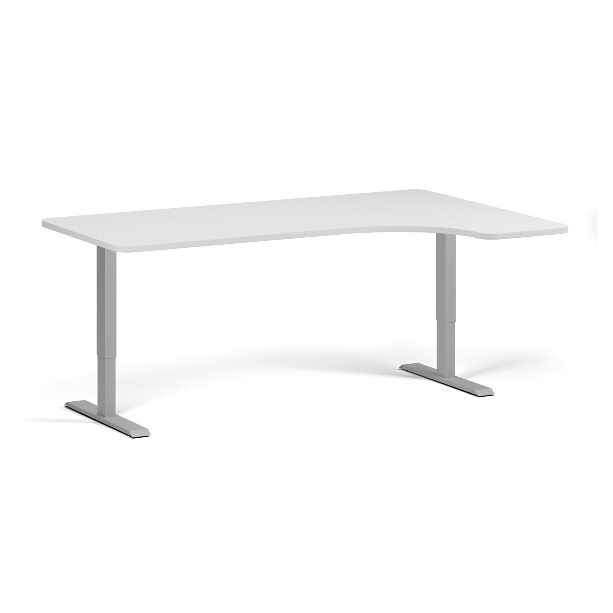 Rohový výškově nastavitelný stůl, 180x120 cm, 1 motor, L/P, šedá podnož, bílá