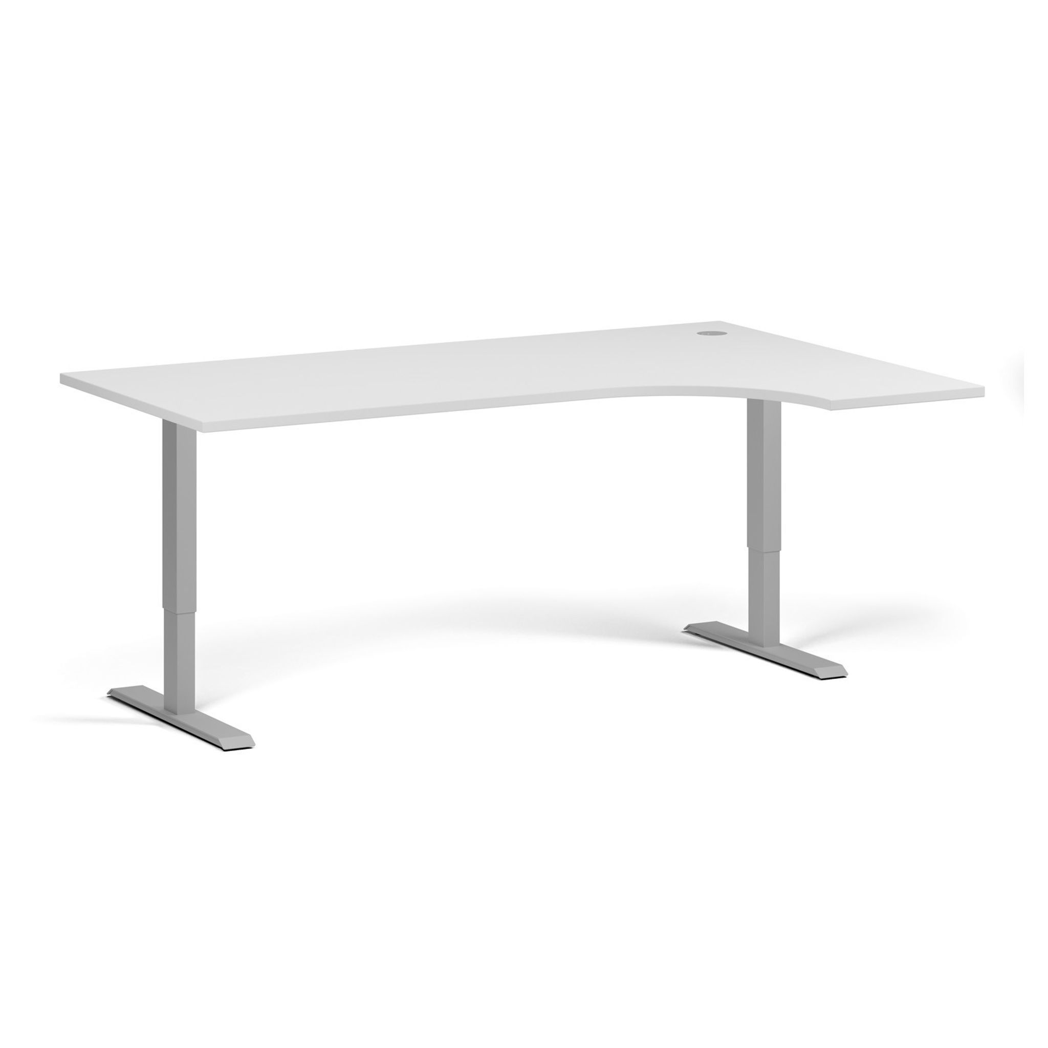 Rohový výškově nastavitelný stůl, 180x120 cm, 1 motor, L/P, šedá podnož, bílá