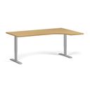 Rohový výškově nastavitelný stůl, 180x120 cm, 1 motor, L/P, šedá podnož, buk