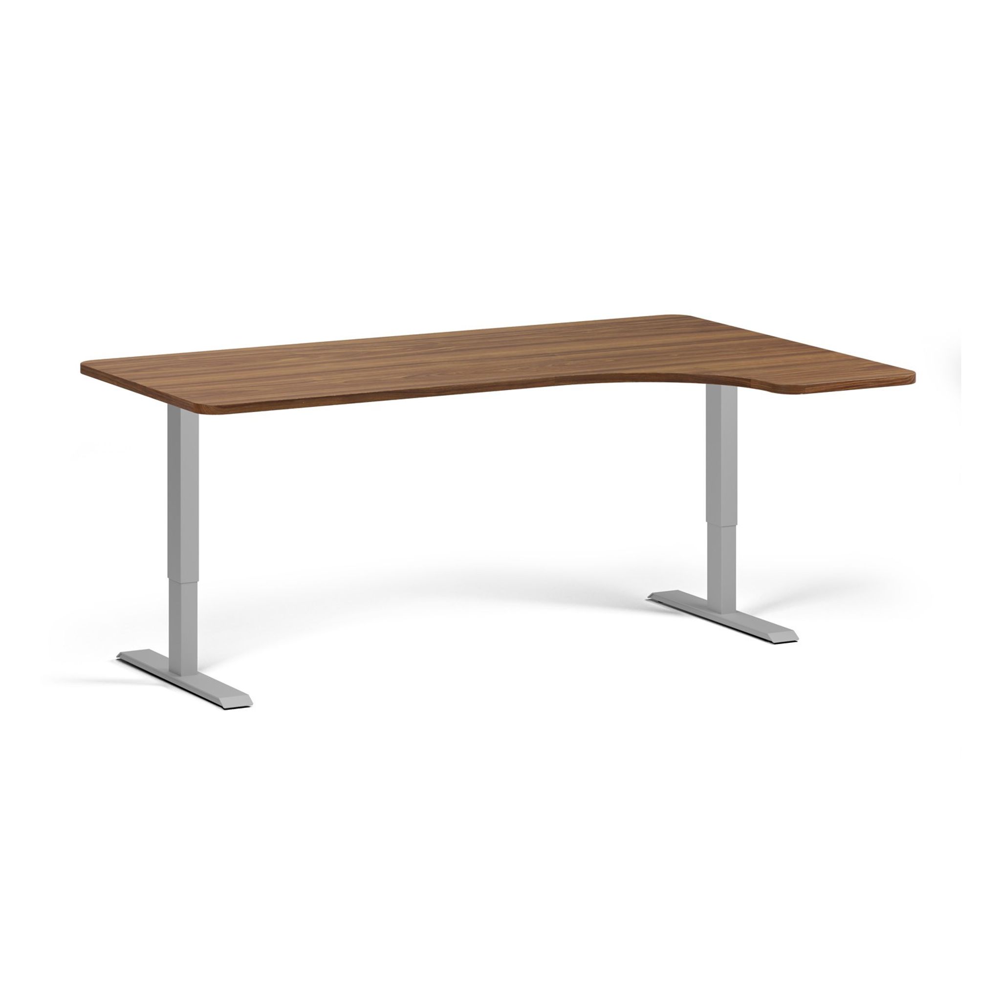 Rohový výškově nastavitelný stůl, 180x120 cm, 1 motor, L/P, šedá podnož, ořech