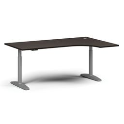 Rohový výškově nastavitelný stůl OBOL, 180x120 cm, 2 motory, pravý, šedá zaoblená podnož, wenge