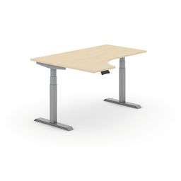 Rohový výškově nastavitelný stůl PRIMO ADAPT, 160x120 cm, levý, šedá podnož, bříza
