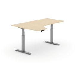 Rohový výškově nastavitelný stůl PRIMO ADAPT, 180x120 cm, levý, šedá podnož, bříza