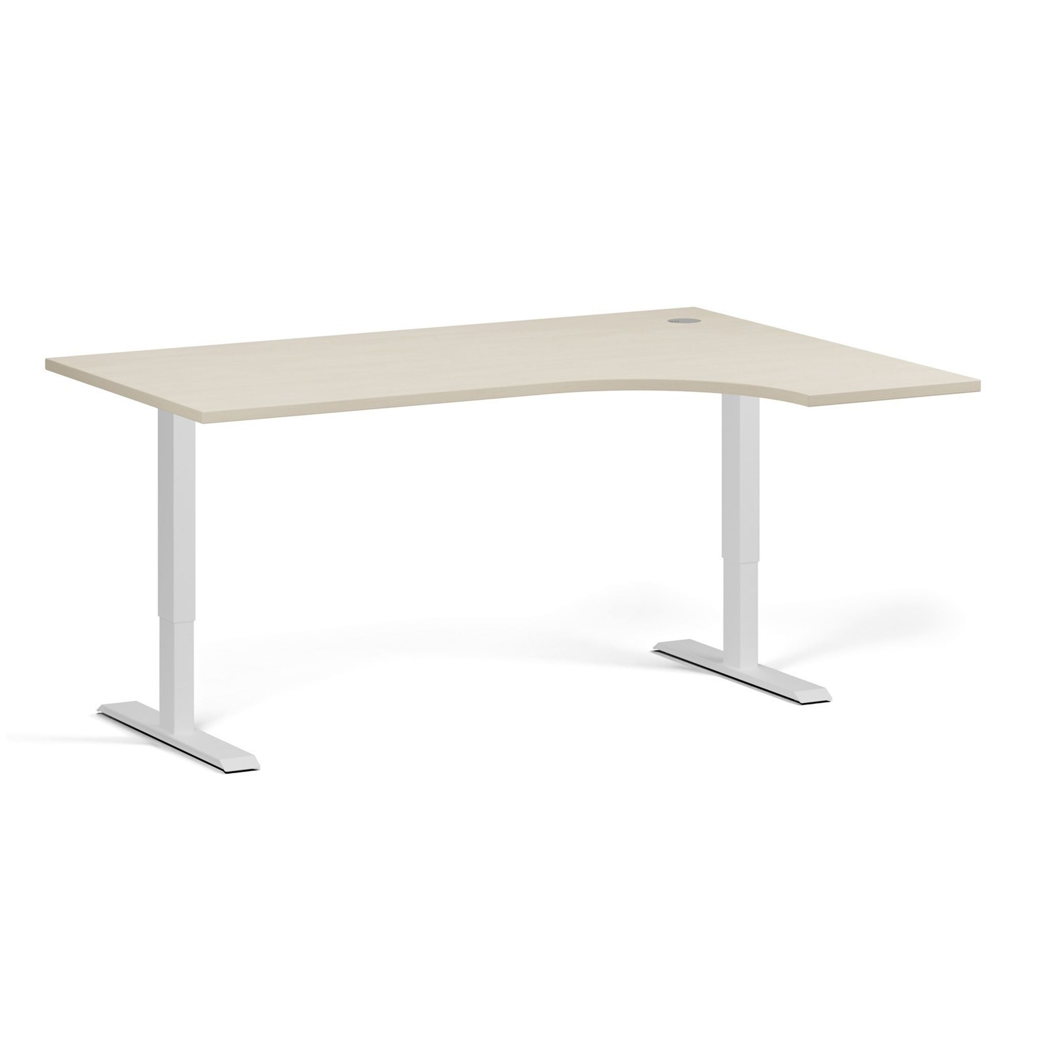 Rohový výškovo nastaviteľný stôl, 160x120 cm, 1 motor, L/P, biela podnož