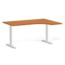 Rohový výškovo nastaviteľný stôl, 160x120 cm, 1 motor, L/P, biela podnož, čerešňa
