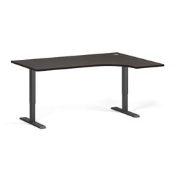 Rohový výškovo nastaviteľný stôl, 160x120 cm, 2 motory, L/P, čierna podnož, wenge