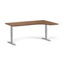 Rohový výškovo nastaviteľný stôl, 180x120 cm, 1 motor, L/P, sivá podnož, orech